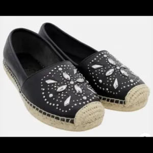 Brighton Black Studded Leather Jett Espadrille Slip On Shoes Sz 8
