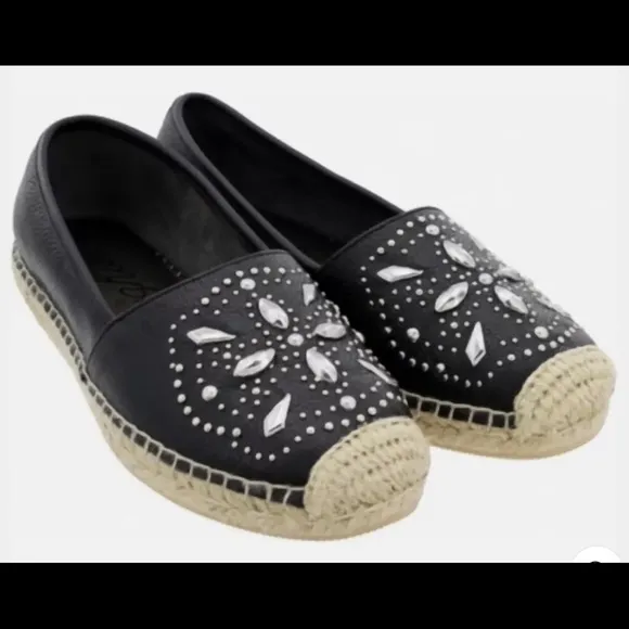 Brighton Black Studded Leather Jett Espadrille Slip On Shoes Sz 8