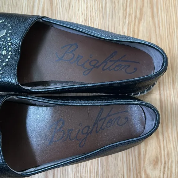 Brighton Black Studded Leather Jett Espadrille Slip On Shoes Sz 8