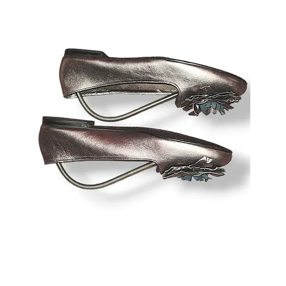 Brighton “Carly” Flats Women’s Leather Ballet Slip On Silver Metallic Si…