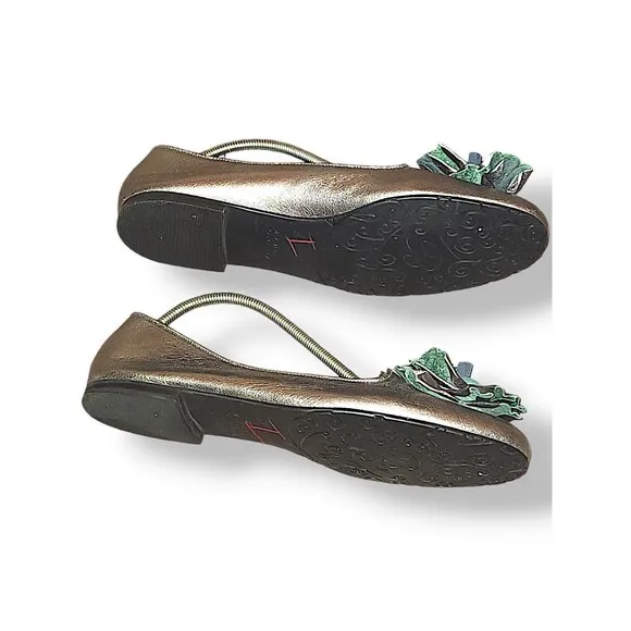 Brighton “Carly” Flats Women’s Leather Ballet Slip On Silver Metallic Si…
