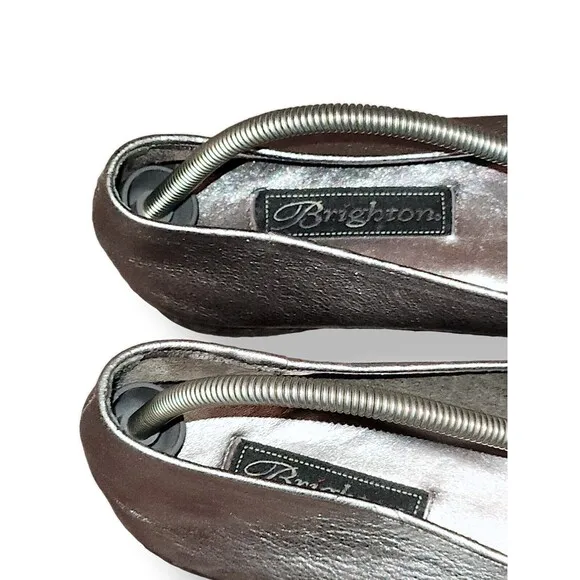 Brighton “Carly” Flats Women’s Leather Ballet Slip On Silver Metallic Si…
