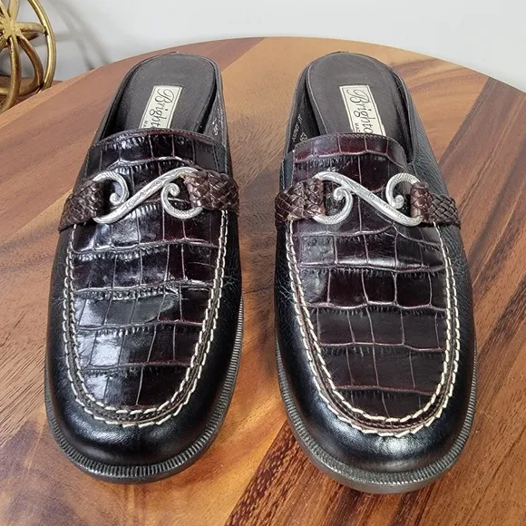 Brighton Sydney Leather Loafers Black and Brown Mules Women's Size 8