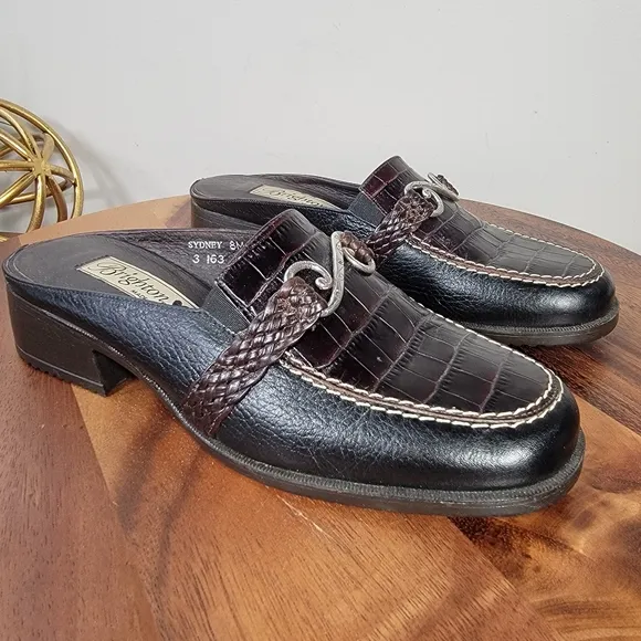 Brighton Sydney Leather Loafers Black and Brown Mules Women's Size 8