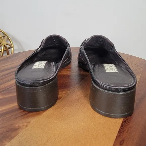 Brighton Sydney Leather Loafers Black and Brown Mules Women's Size 8
