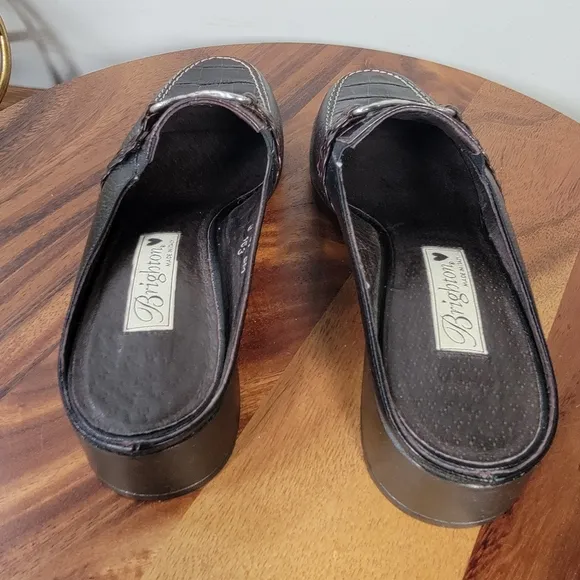 Brighton Sydney Leather Loafers Black and Brown Mules Women's Size 8