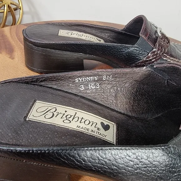 Brighton Sydney Leather Loafers Black and Brown Mules Women's Size 8