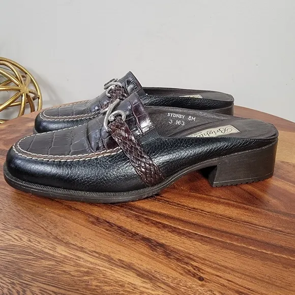Brighton Sydney Leather Loafers Black and Brown Mules Women's Size 8