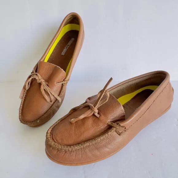 Brown Minnetonka Leather Moccasin Women Driving Loafers Cabincore Slip-On 10