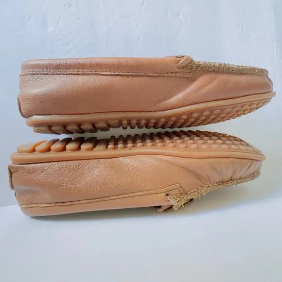 Brown Minnetonka Leather Moccasin Women Driving Loafers Cabincore Slip-On 10