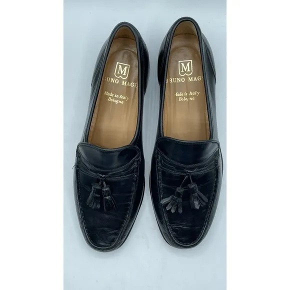 Bruno Magli Braxton italy men's 7 1/2 black leather tassel loafers dress shoes