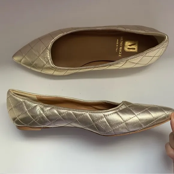 Bruno Magli Flats Ballet Quilted Metallic Leather Fashion Bianca Sz 39.5/US9