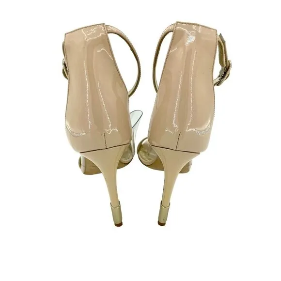 Bruno Magli Nathalia Beige Patent Leather Clear Sandals SZ 38.5 EU $450