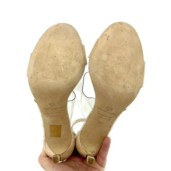 Bruno Magli Nathalia Beige Patent Leather Clear Sandals SZ 38.5 EU $450