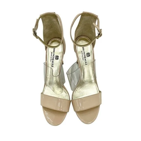 Bruno Magli Nathalia Beige Patent Leather Clear Sandals SZ 38.5 EU $450