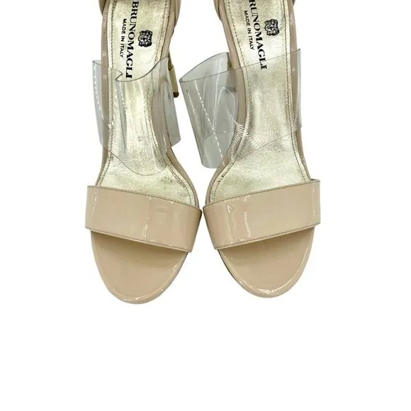 Bruno Magli Nathalia Beige Patent Leather Clear Sandals SZ 38.5 EU $450
