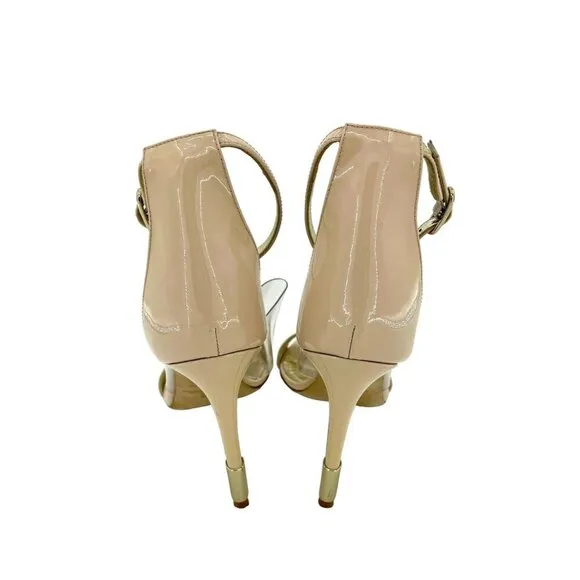 Bruno Magli Nathalia Beige Patent Leather Clear Sandals SZ 38.5 EU $450