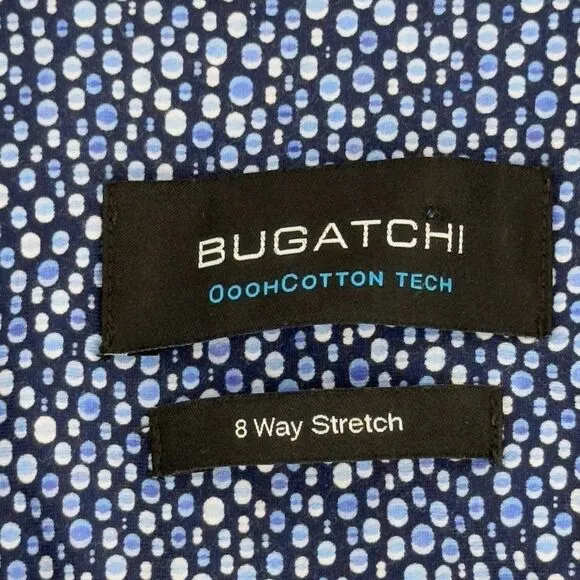 Bugatchi James XXL Classic Blue OoohCotton Shirt Stretch Dot Print Dressy Tech
