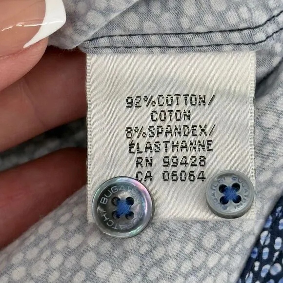 Bugatchi James XXL Classic Blue OoohCotton Shirt Stretch Dot Print Dressy Tech
