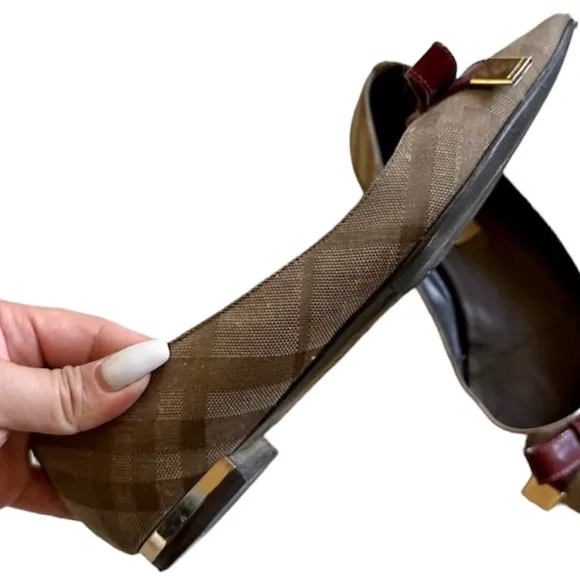 Burberry Bow Detail Point-Toe Check Jacquard Ballerinas