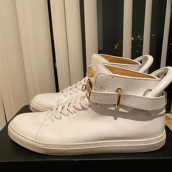 Buscemi Alce Leather High-Top Sneakers White 10