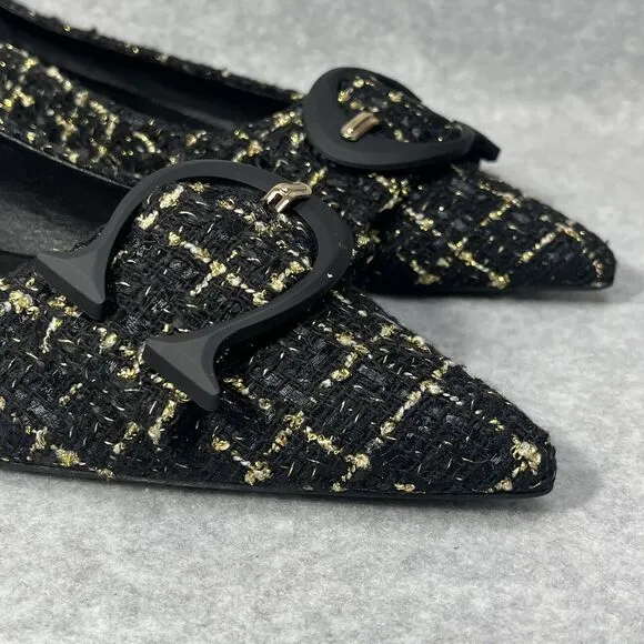 C. Paravano C Buckle Tweed Flats Aida Women’s EU 41 US 10.5 Pointed Toe Low Heel