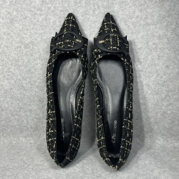 C. Paravano C Buckle Tweed Flats Aida Women’s EU 41 US 10.5 Pointed Toe Low Heel