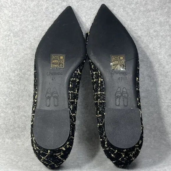 C. Paravano C Buckle Tweed Flats Aida Women’s EU 41 US 10.5 Pointed Toe Low Heel