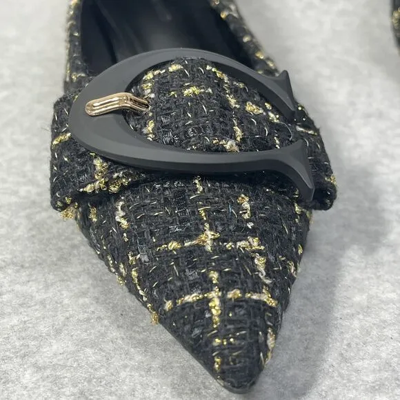 C. Paravano C Buckle Tweed Flats Aida Women’s EU 41 US 10.5 Pointed Toe Low Heel