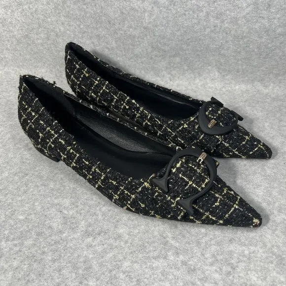 C. Paravano C Buckle Tweed Flats Aida Women’s EU 41 US 10.5 Pointed Toe Low Heel