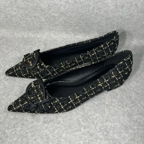 C. Paravano C Buckle Tweed Flats Aida Women’s EU 41 US 10.5 Pointed Toe Low Heel