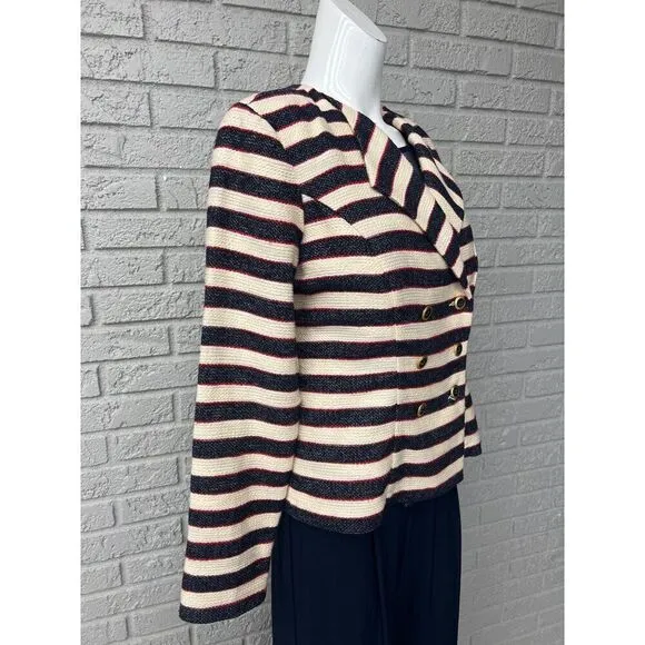 Cabi Women Cruise Nautical Striped Double Breasted Blazer Size 6