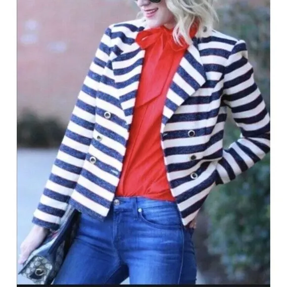Cabi Women Cruise Nautical Striped Double Breasted Blazer Size 6