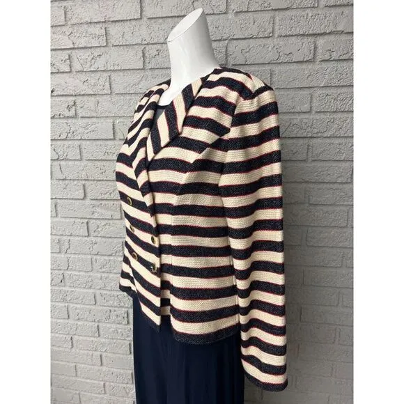 Cabi Women Cruise Nautical Striped Double Breasted Blazer Size 6