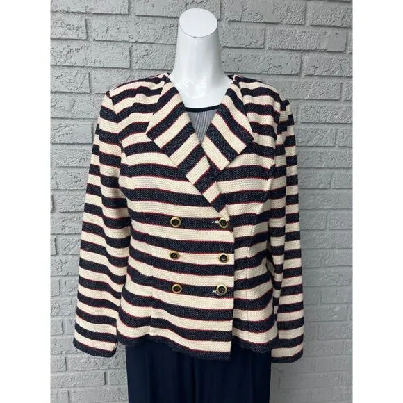 Cabi Women Cruise Nautical Striped Double Breasted Blazer Size 6