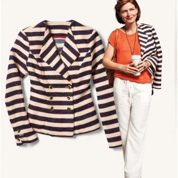 Cabi Women Cruise Nautical Striped Double Breasted Blazer Size 6
