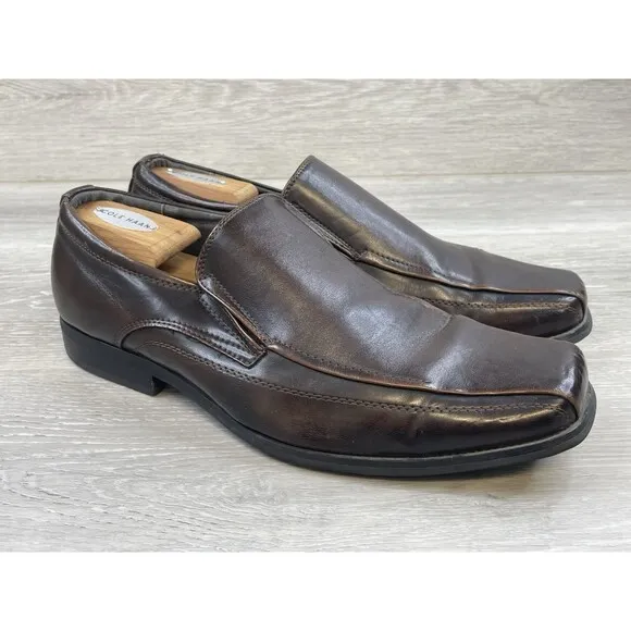 Call It Spring Men's Loafers US 10 Brown Leather Square Toe Slip-On Dress Shoes