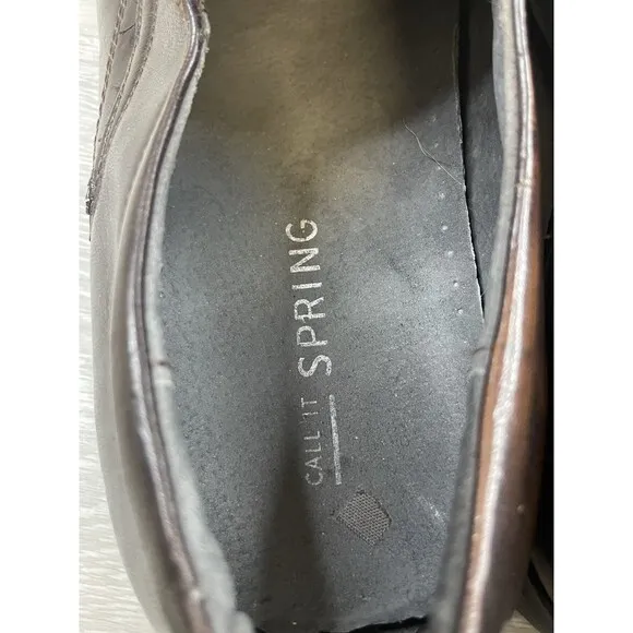 Call It Spring Men's Loafers US 10 Brown Leather Square Toe Slip-On Dress Shoes