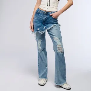 Callie Lives Stasia YMe AKIRA Distressed Skirt Straight Leg Denim Jeans 3
