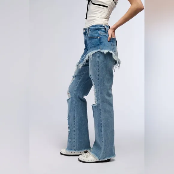 Callie Lives Stasia YMe AKIRA Distressed Skirt Straight Leg Denim Jeans 3