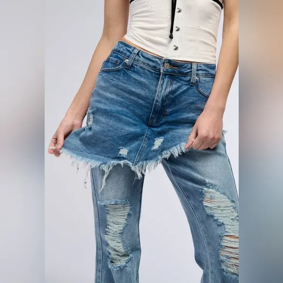 Callie Lives Stasia YMe AKIRA Distressed Skirt Straight Leg Denim Jeans 3