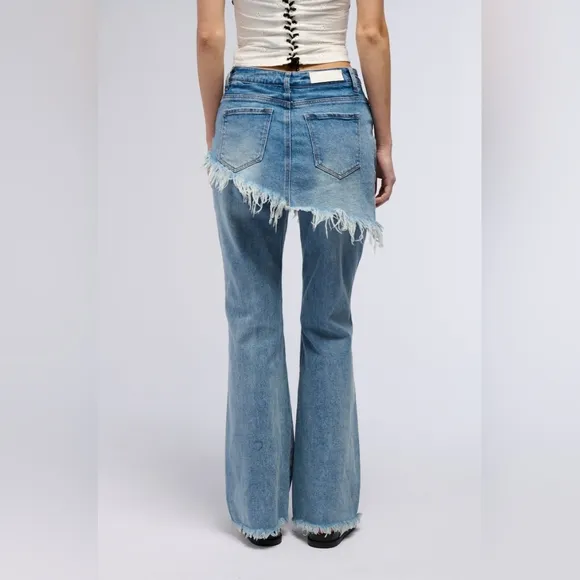 Callie Lives Stasia YMe AKIRA Distressed Skirt Straight Leg Denim Jeans 3