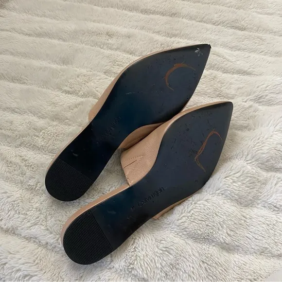 Calvin Klein Chantalia Leather Pointed Toe Mules Flats Size 7.5