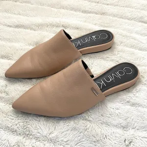 Calvin Klein Chantalia Leather Pointed Toe Mules Flats Size 7.5