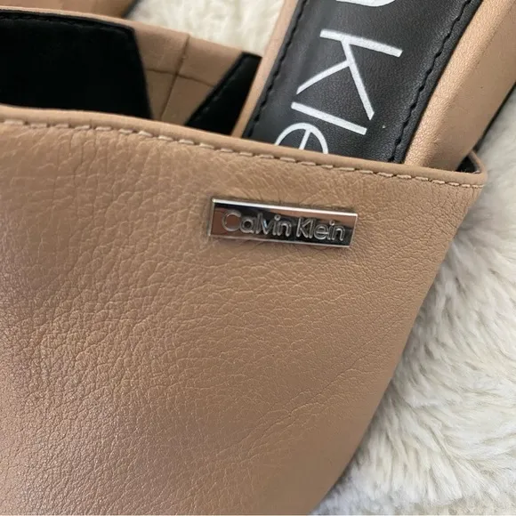 Calvin Klein Chantalia Leather Pointed Toe Mules Flats Size 7.5