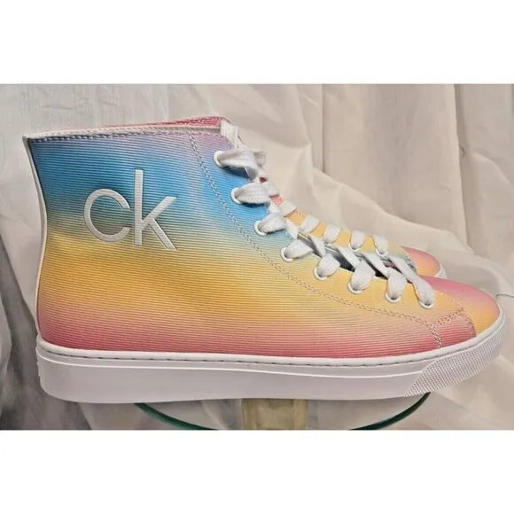 CALVIN KLEIN Women's Multi Color Rainbow  GIGI High Top Sneakers 9M