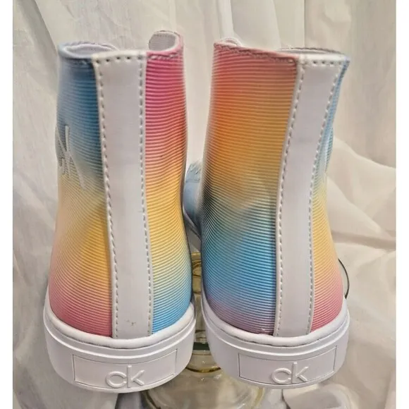 CALVIN KLEIN Women's Multi Color Rainbow  GIGI High Top Sneakers 9M