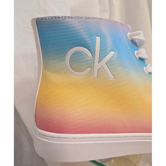 CALVIN KLEIN Women's Multi Color Rainbow  GIGI High Top Sneakers 9M