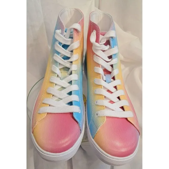 CALVIN KLEIN Women's Multi Color Rainbow  GIGI High Top Sneakers 9M