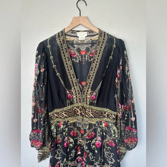 Camilla Button Front Frill Dress Gothic Goddess Silk Black Size XL Like New!